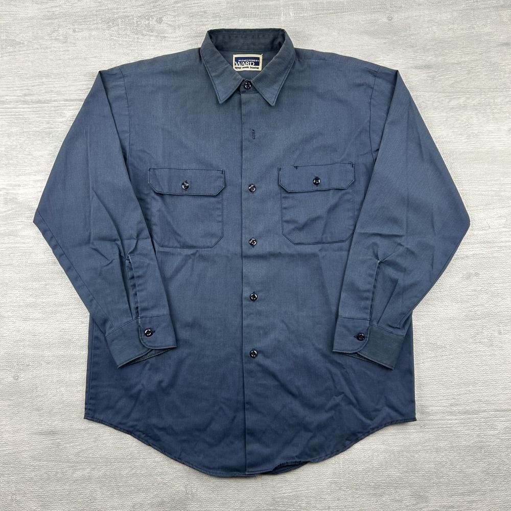 Vintage Montgomery Ward Shirt Mens Large Workwear Button Down Never Needs Ironin